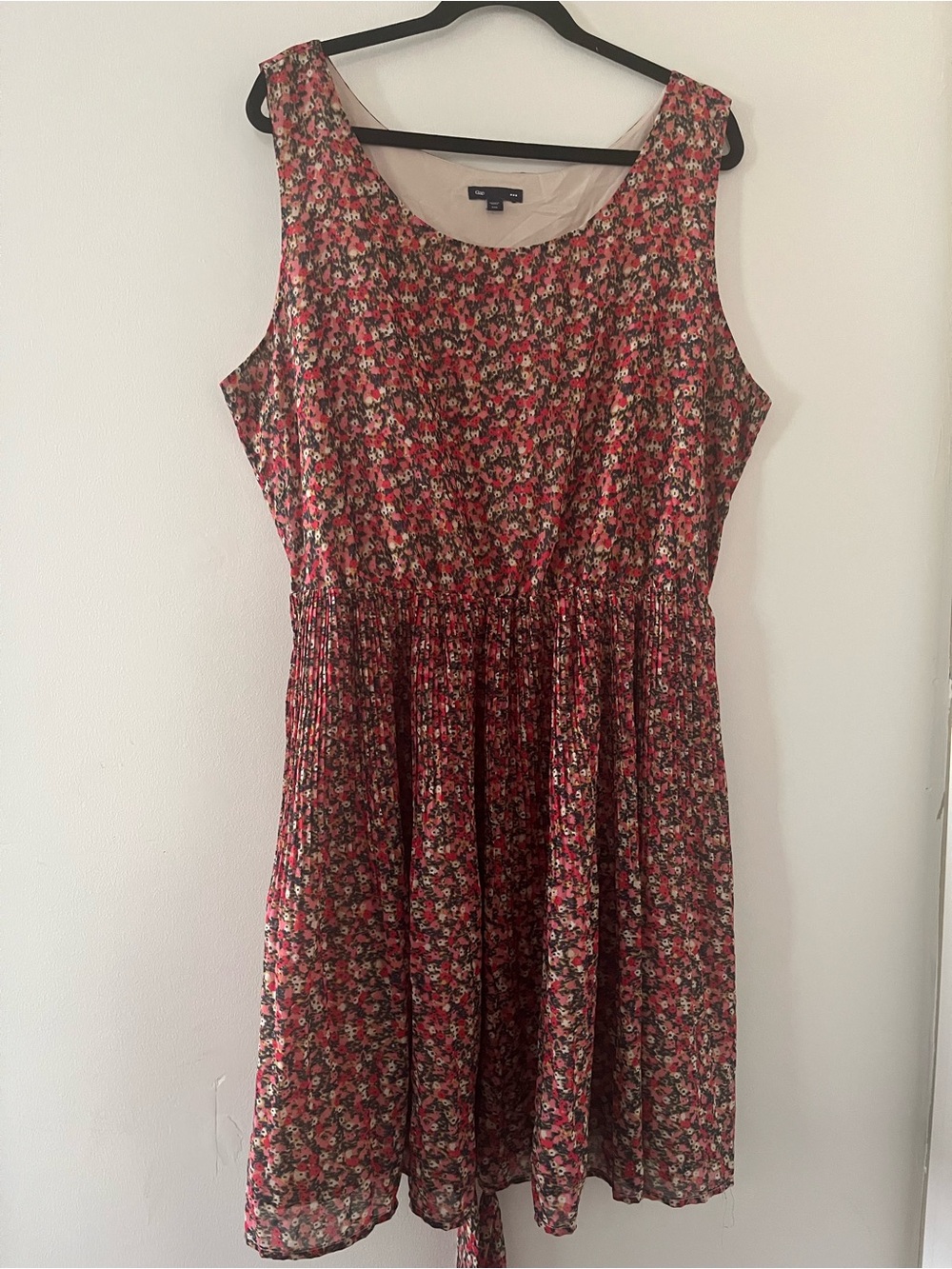 Vintage Gap Pink Floral Pleated Mini Dress XXL Romantic Cottagecore Summer Party